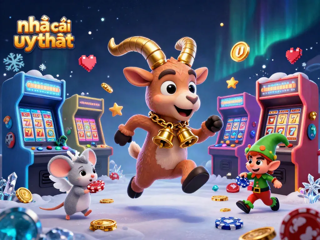Engage in the festive gaming excitement at nhà cái uy tín with 3D cartoon characters in a vibrant casino scene.