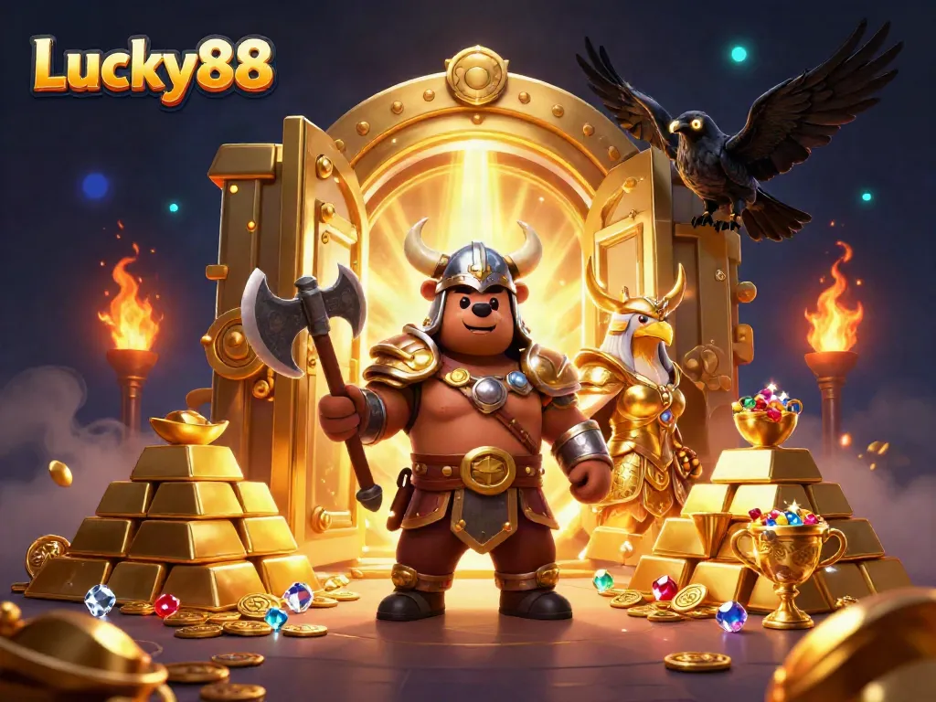 Join the excitement with Lucky88, featuring a Viking bear and Valkyrie eagle among treasure and gems.