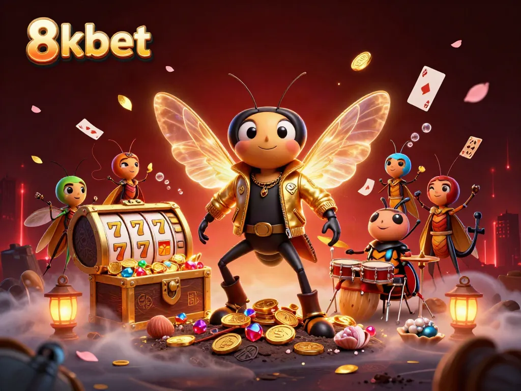 Experience the thrill of 8kbet with a vibrant, dynamic 3D casino scene filled with exciting game elements.