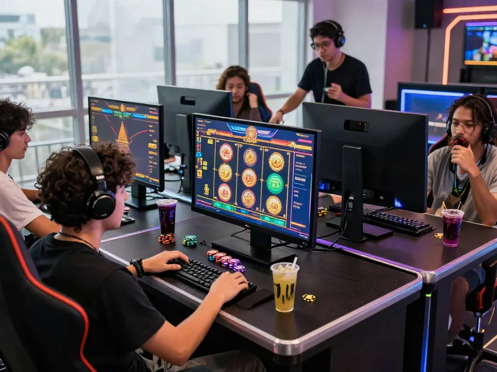 Exciting online gaming scene featuring slot Thailand enthusiasts playing on vibrant displays with immersive graphics.