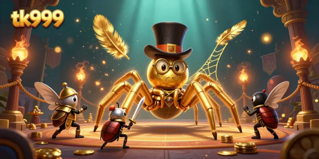 Experience the excitement of tk999 as the golden tarantula weaves a vibrant casino web amidst thrilling gameplay.
