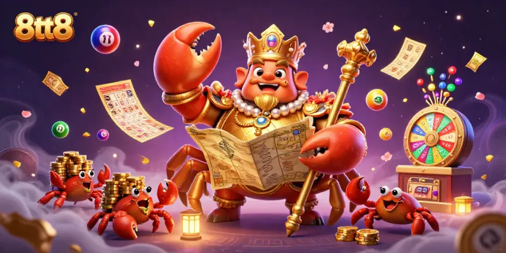 Engage in lively gambling action with the vibrant and golden 8tt8-themed casino illustration.