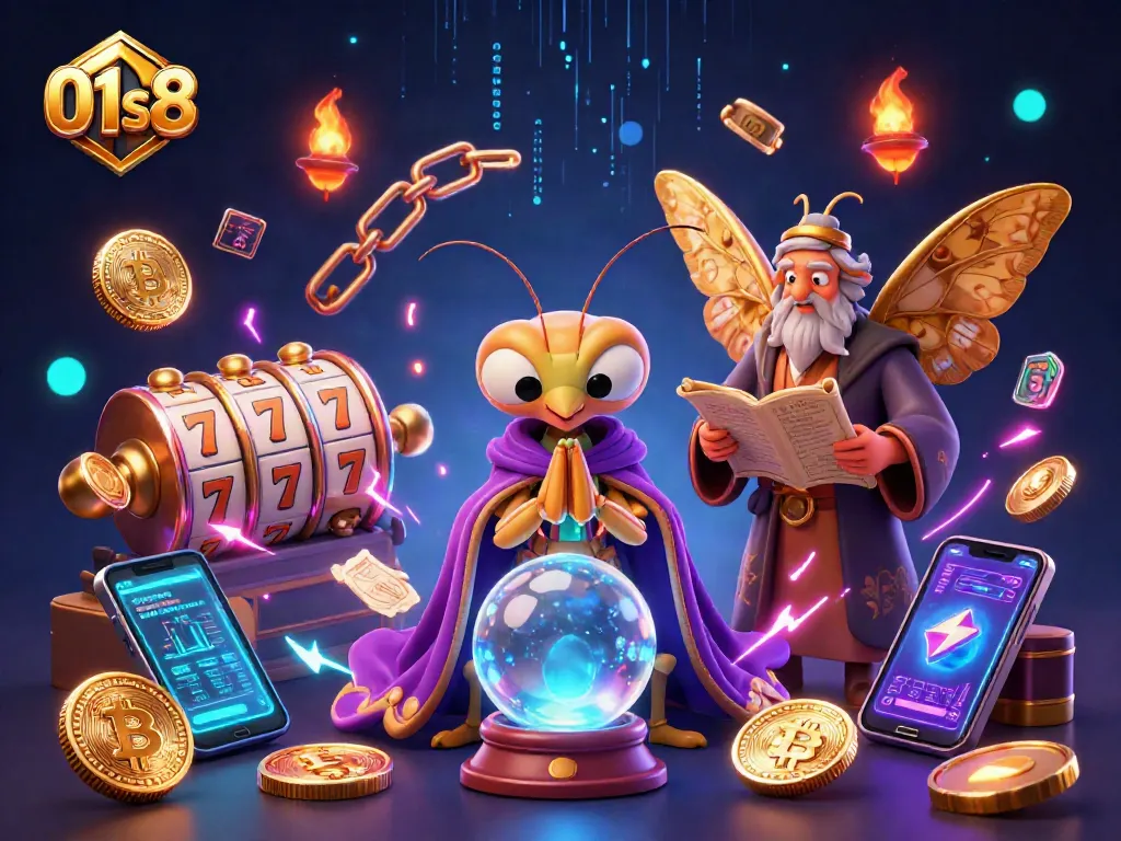 Experience thrilling slots with 01s8's vibrant digital illustration showcasing exciting casino elements.