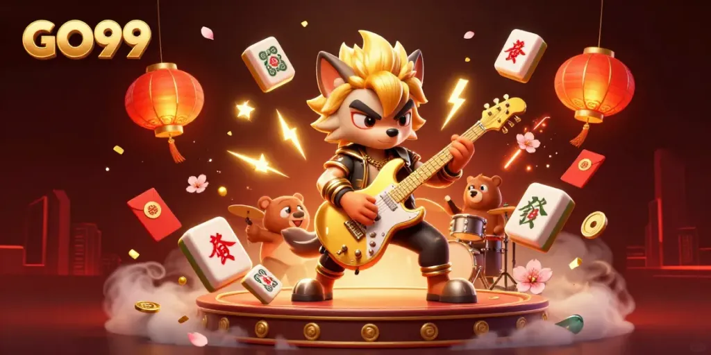 Experience the excitement of GO99 with vibrant casino characters and elements celebrating online gaming.