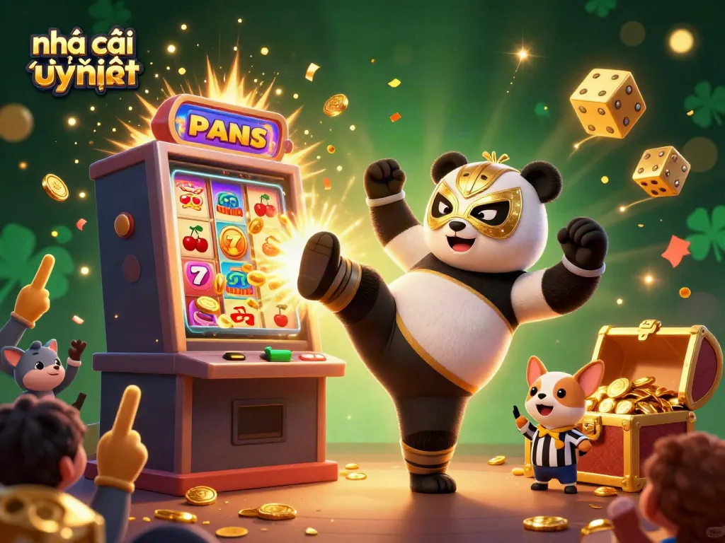 Experience the thrill of nhà cái trực tuyến uy tín with our exciting 3D casino scene showcasing vibrant characters and game elements.