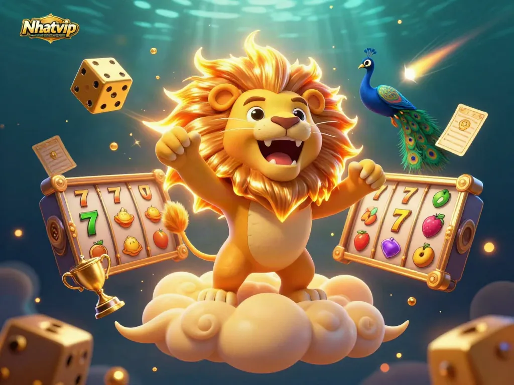 Experience Nhatvip's thrilling slot game adventure with vibrant 3D illustrations and dynamic characters.