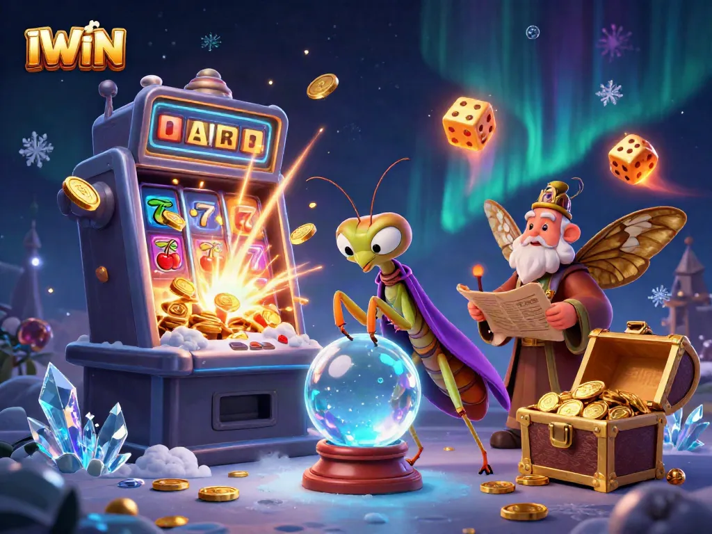 IWIN engages players with a magical scene featuring a fortune teller, librarian, and vibrant jackpot elements.