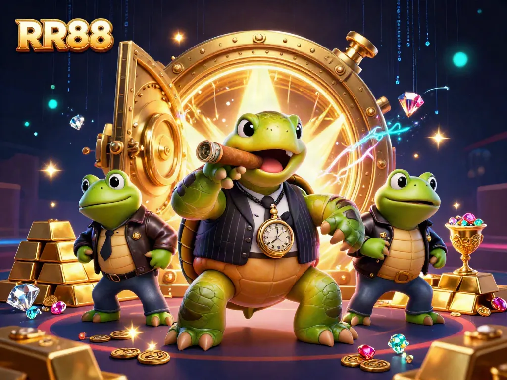 Engage in thrilling gameplay with RR88 in a vibrant, action-packed casino scene filled with treasures.