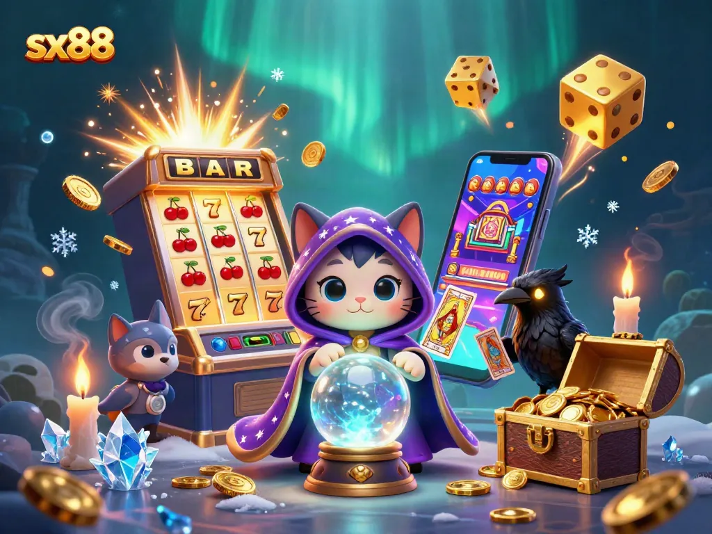 Engage with thrilling sx88 slot machines and mystical characters in a vibrant casino scene.