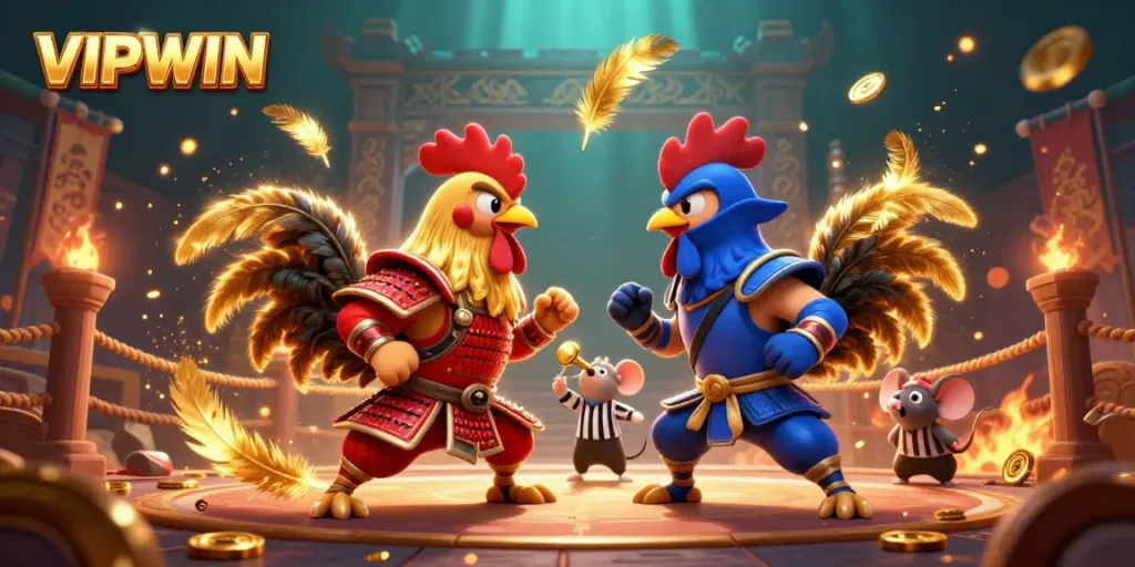Experience top-tier gaming adventures with VIPWIN's dynamic rooster showdown in a thrilling arena.