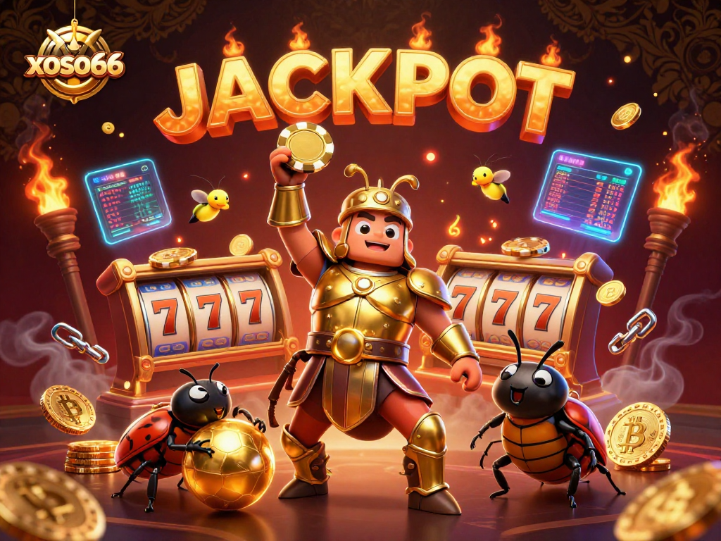 Win big with xoso66 at this vibrant online casino illustrated scene featuring jackpot triumphs.