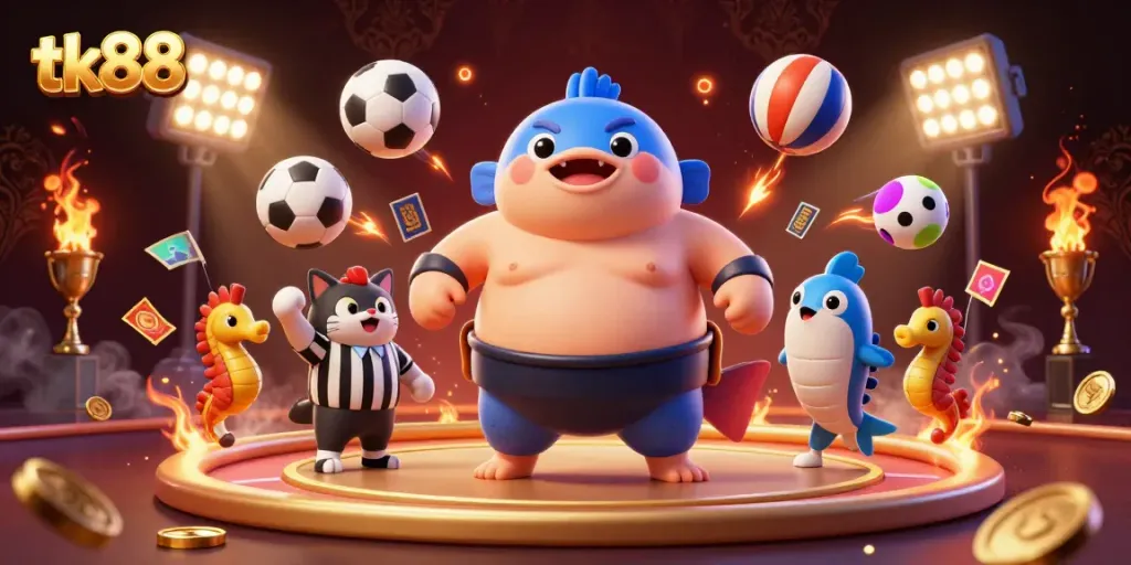 Experience the thrill of tk88 with a dynamic underwater casino scene featuring a fugu in a sumo belt.