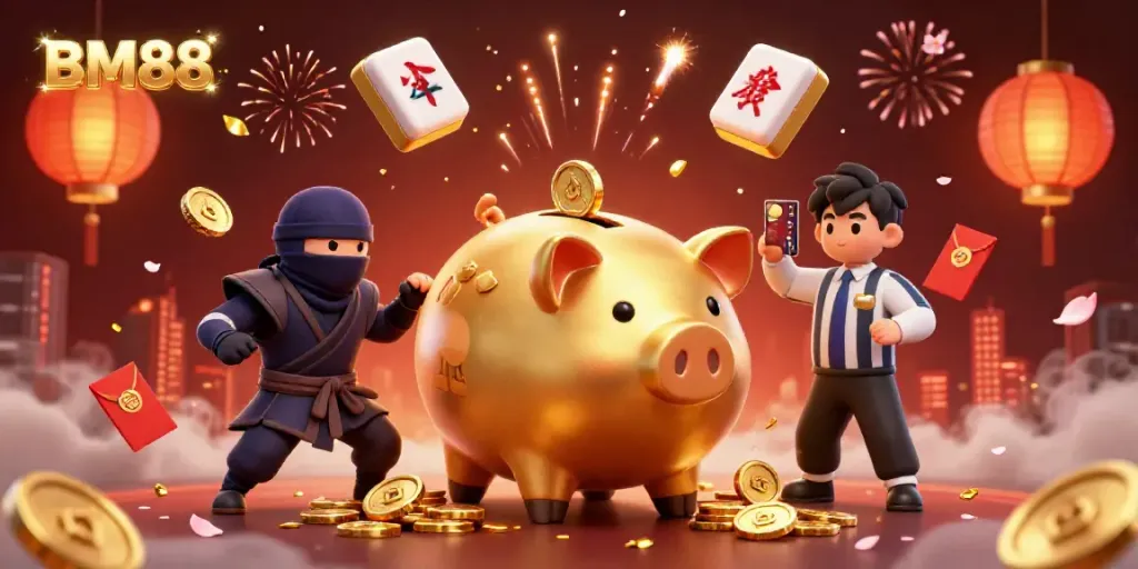 Catch exciting moments with BM88 in an animated casino scene featuring dynamic characters and vibrant elements.