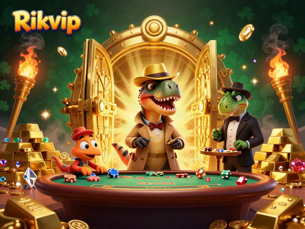 Experience Rikvip in a thrilling 3D cartoon gambling scene with vibrant characters and rich elements.