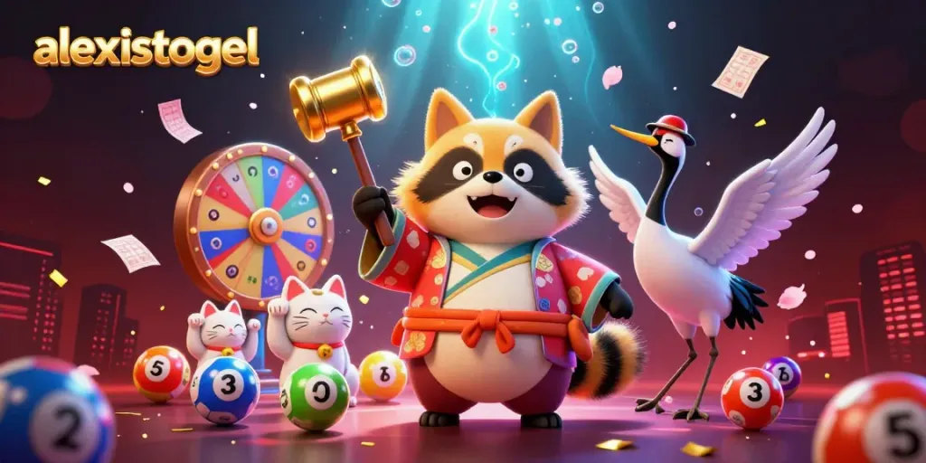 Menangkan lotere dengan alexistogel dalam ilustrasi 3D ceria dan penuh warna.
