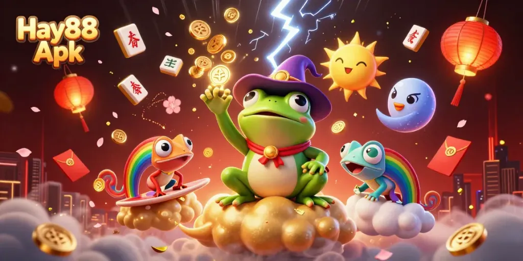 Experience thrilling gameplay with the Hay88 Apk featuring exciting casino elements, coin storms, and vibrant characters.