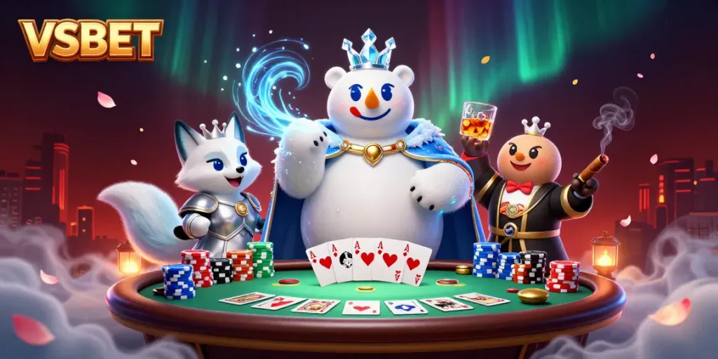 Experience the thrill of VSBET with vibrant 3D characters, poker elements, and casino excitement.