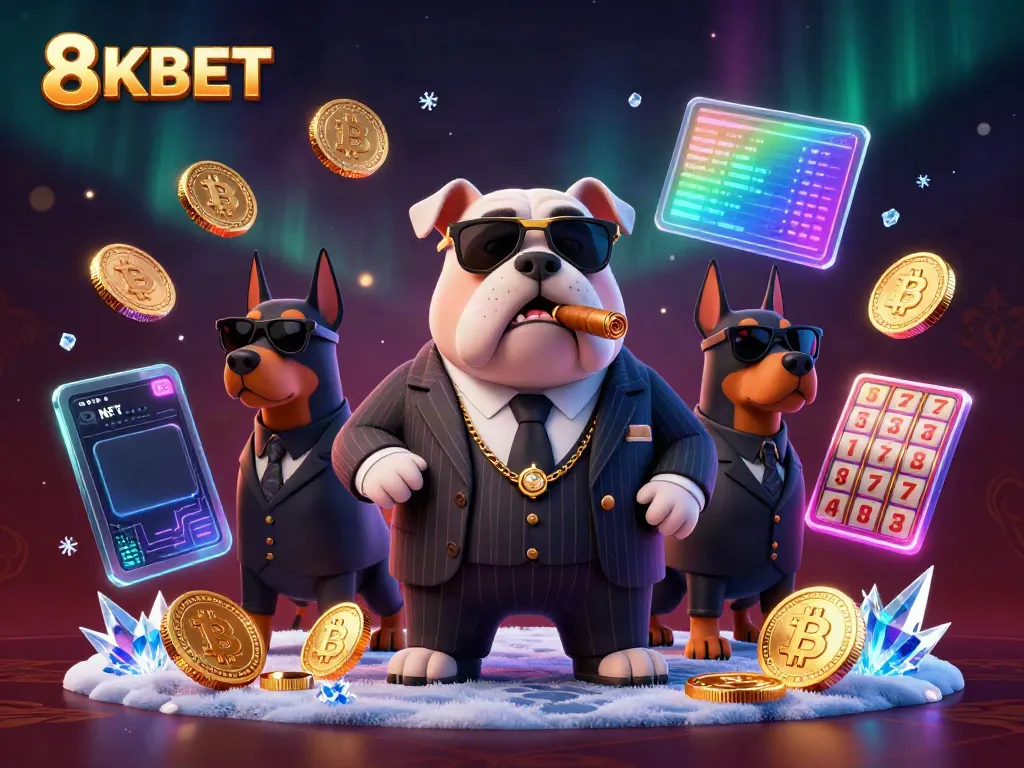 Experience vibrant action with 8KBET's dynamic casino scene featuring a mafia boss and crypto elements.