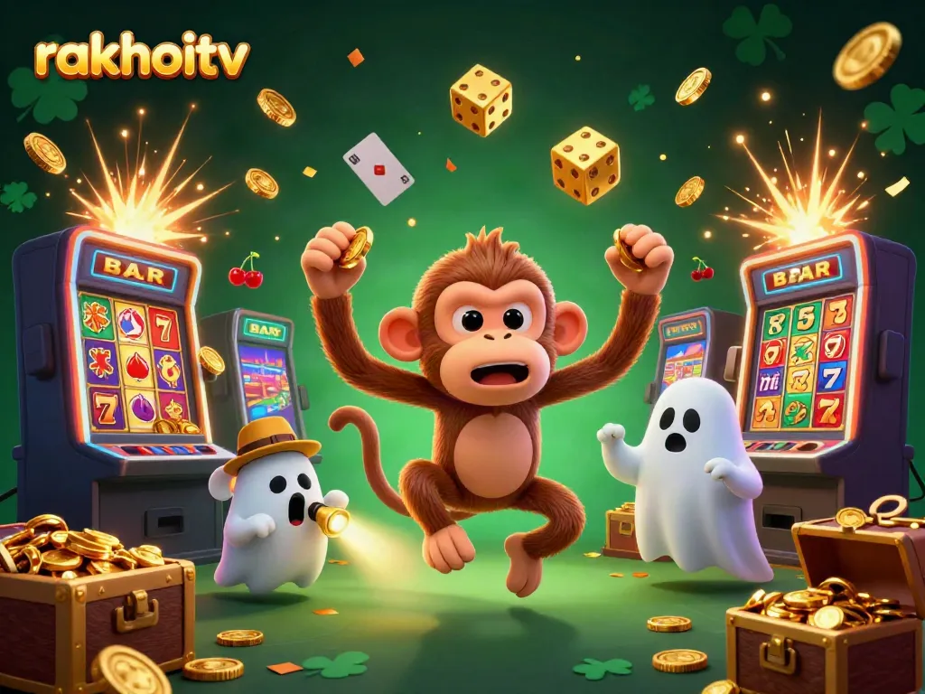 Experience dynamic gaming with rakhoitv's casino characters in a thrilling jackpot scene.