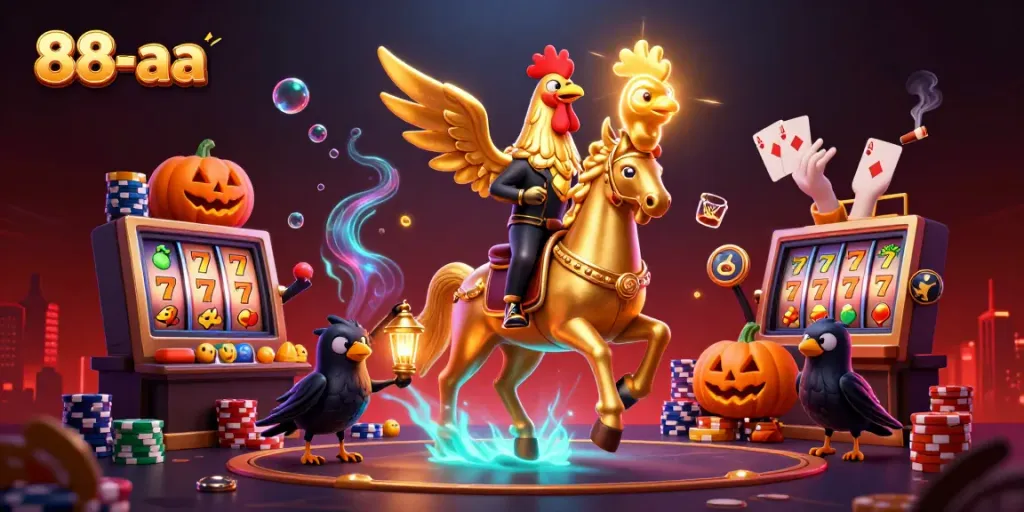 Experience excitement at 88-aa with the golden rooster in a vibrant casino scene full of action