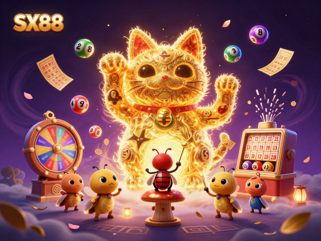 SX88 showcases animated fireflies, lottery elements, and a lively casino atmosphere for a unique gaming experience.