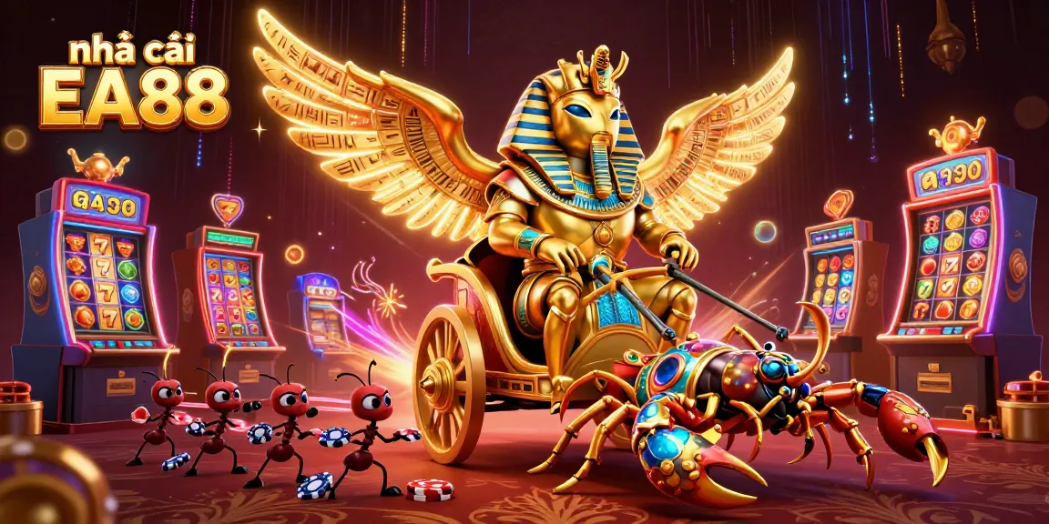Experience the excitement of nhà cái EA88 with a vibrant 3D illustration showcasing dynamic casino elements.