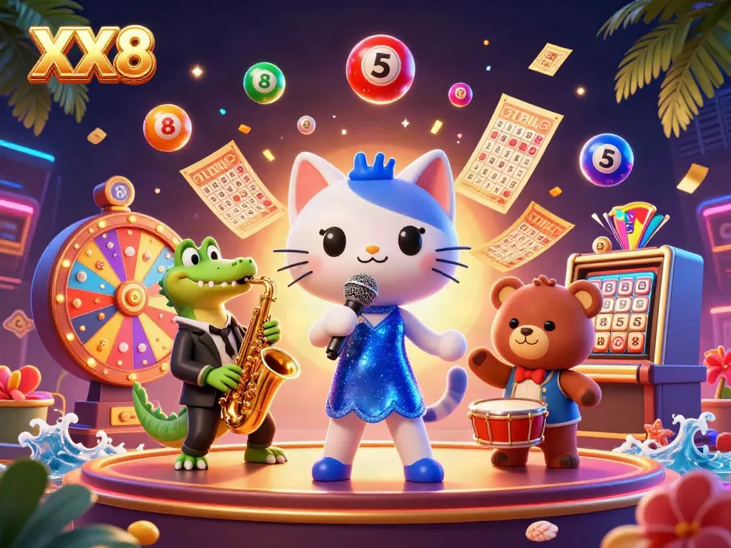 Experience the thrill of XX8 as a jazz-singer cat, saxophone crocodile, and drum bear fill the casino with action.