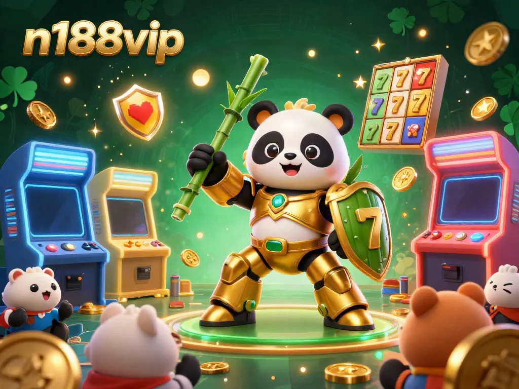 Engage with the dynamic action at n188vip, featuring vibrant slot machines and cheering animal fans in a gaming arena.
