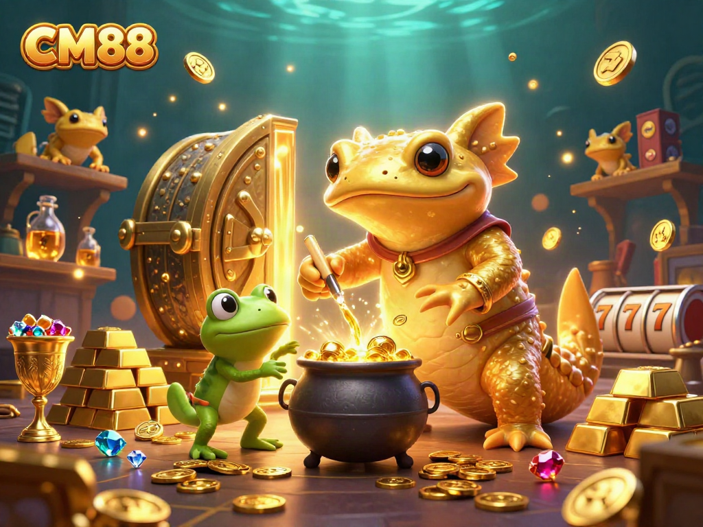 Experience CM88's gambling excitement in a vivid 3D scene with gold coins and rich rewards.