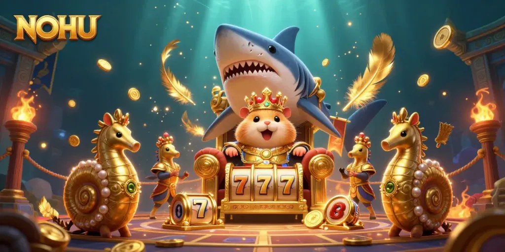 Engage in thrilling NOHU slot battles with a fierce hamster king and dazzling golden treasures.