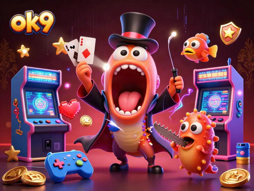 Spin the experience with ok9 in this vibrant and lively casino-inspired illustration.