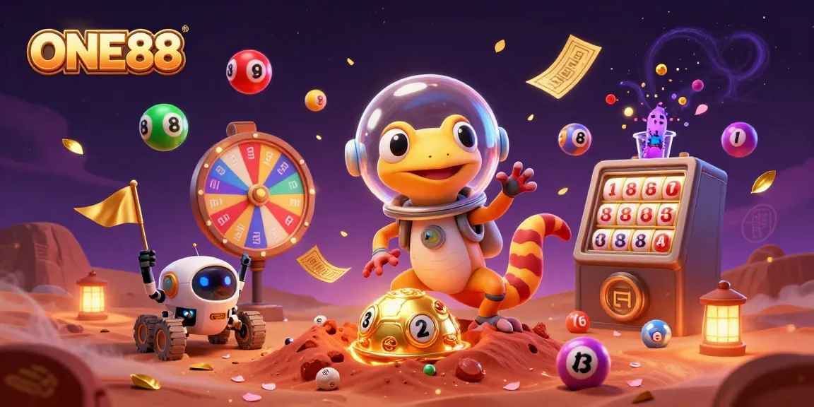 Join the adventure at ONE88 casino as a Martian gecko uncovers treasures in a vibrant world!