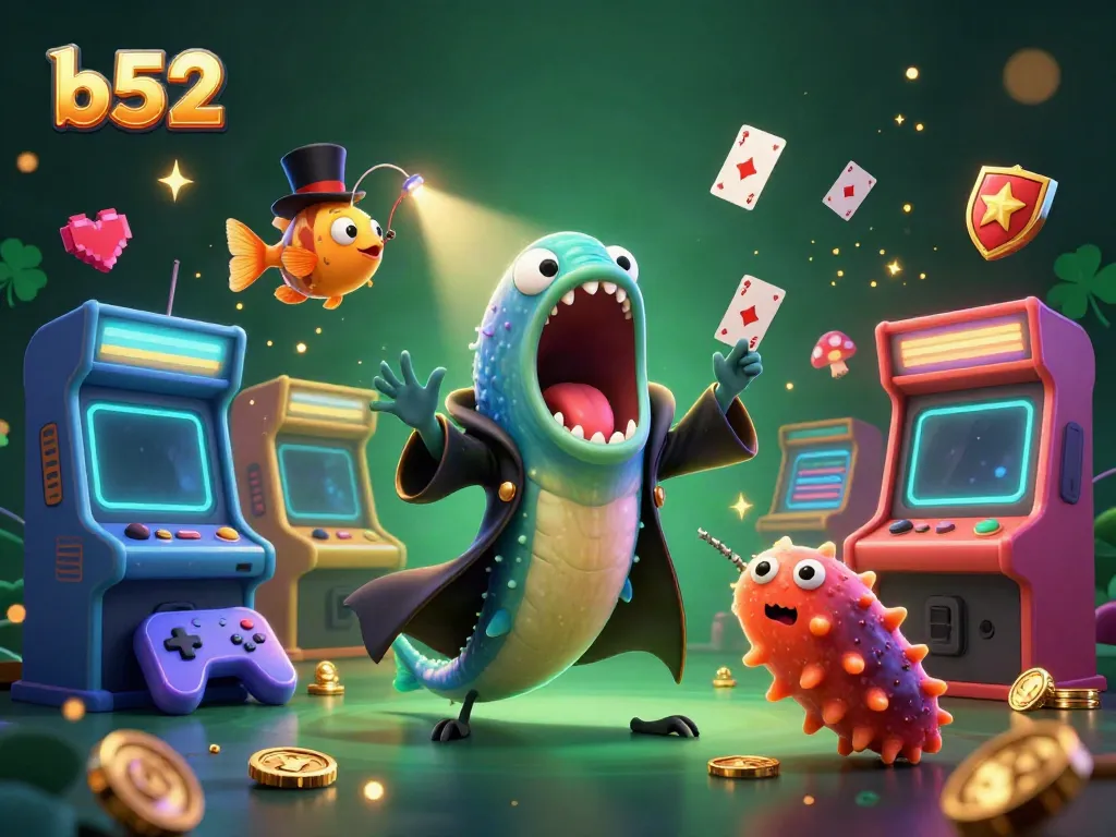 Engaging b52-themed casino scene with bioluminescent eel and anglerfish showcasing dazzling card tricks.