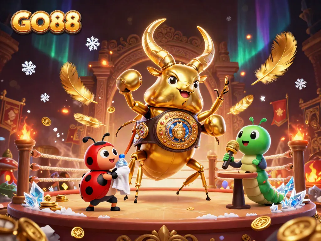 Experience GO88's thrilling gaming world with a vibrant 3D boxing scene and captivating casino elements.