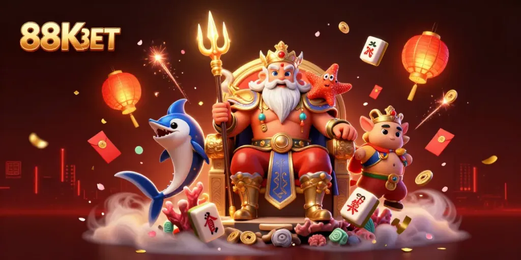 Vibrant 3D illustration promoting 88K BET, featuring Neptune surrounded by gaming elements.