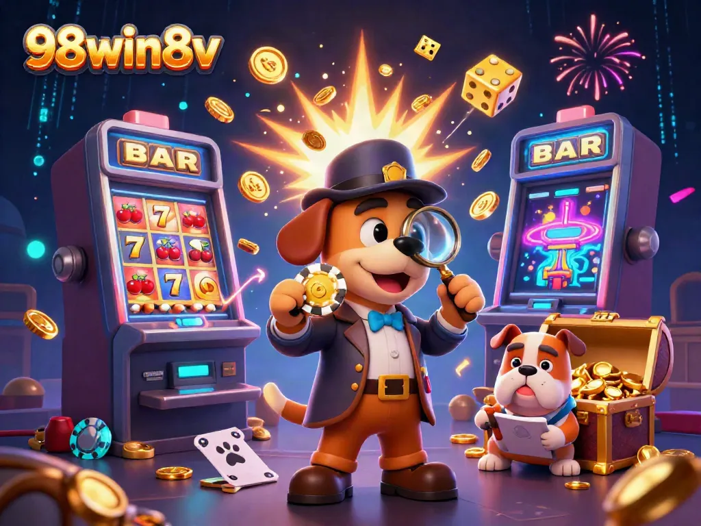 Play at 98win8v for thrilling gaming experiences with colorful casino elements and engaging characters.