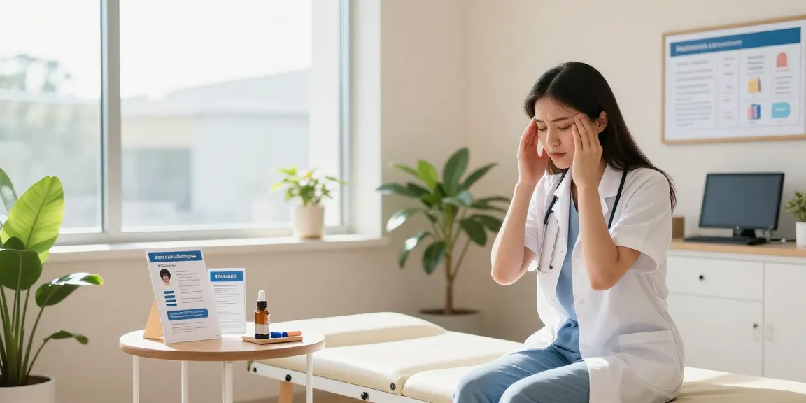 Migraine treatment in Abu Dhabi with a patient consulting healthcare professional in a calming clinic environment.