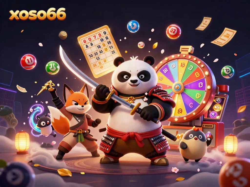 Experience thrilling gaming with xoso66, featuring vibrant lottery elements and dynamic characters.
