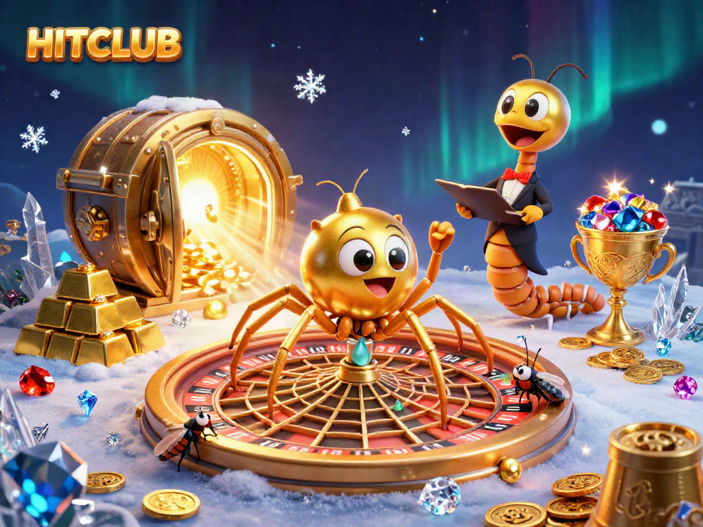 Place bets in HITCLUB's lively game scene, featuring a golden spider and a centipede croupier.