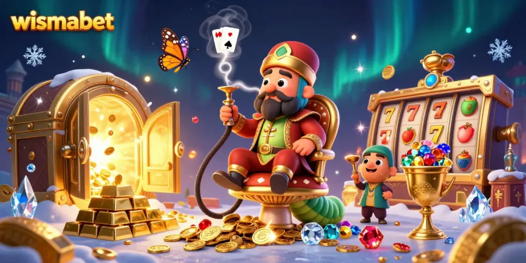Wismabet menghadirkan suasana bermain slot dengan ilustrasi 3D kartun kaya detail yang penuh warna.