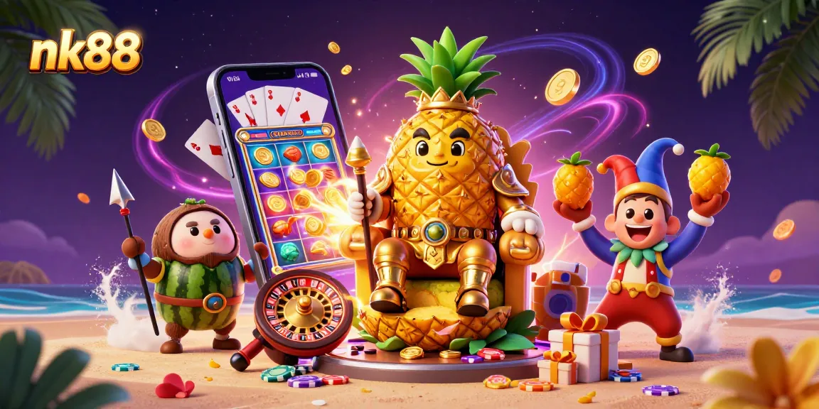 Engage with nk88 in a thrilling 3D casino scene featuring vibrant cartoon characters and exciting gaming action.