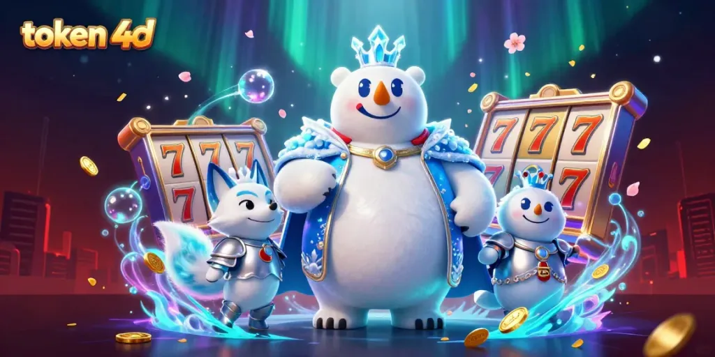 Permainan slot gacor token 4d dengan karakter beruang kutub dan rubah slot dalam ilustrasi 3D yang menampilkan keseruan.