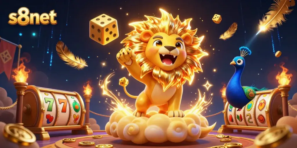 Engage in exciting gameplay with s8net's golden dice and vibrant casino elements.
