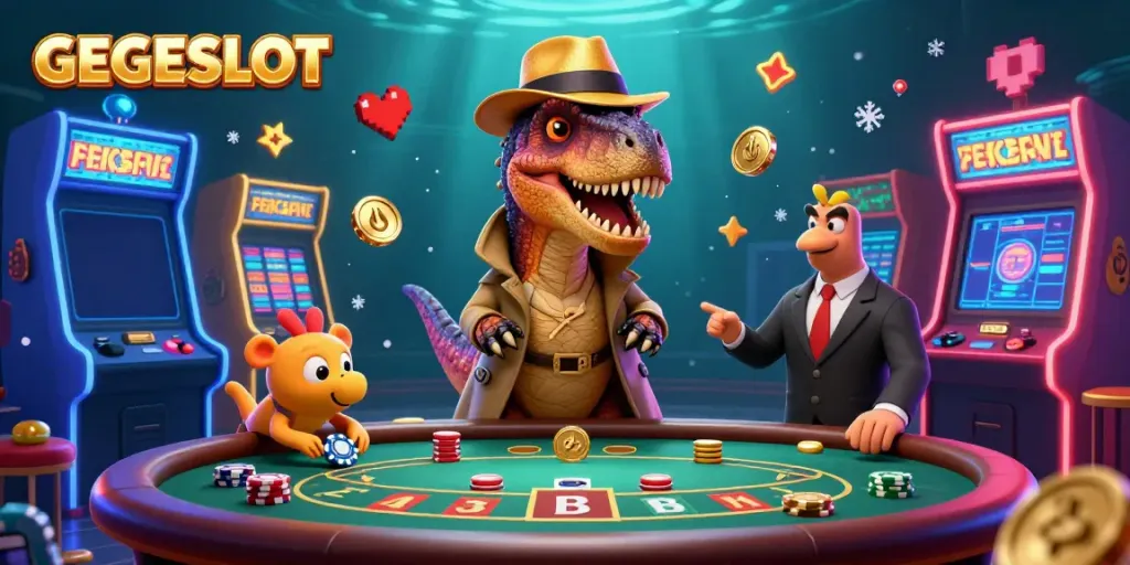 Experience the thrill of GEGESLOT with a clever velociraptor counter, casino action, and sneaky antics.