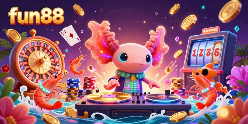 Experience fun88's thrilling gaming vibe with vibrant characters in a dynamic casino scene.