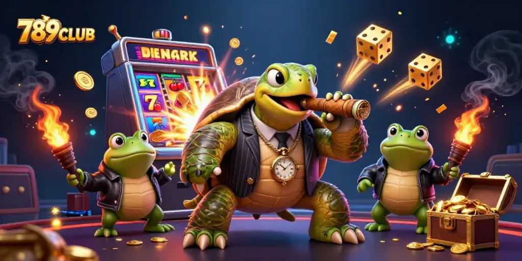 Experience the excitement at 789CLUB casino with vibrant characters and games exploding in action.