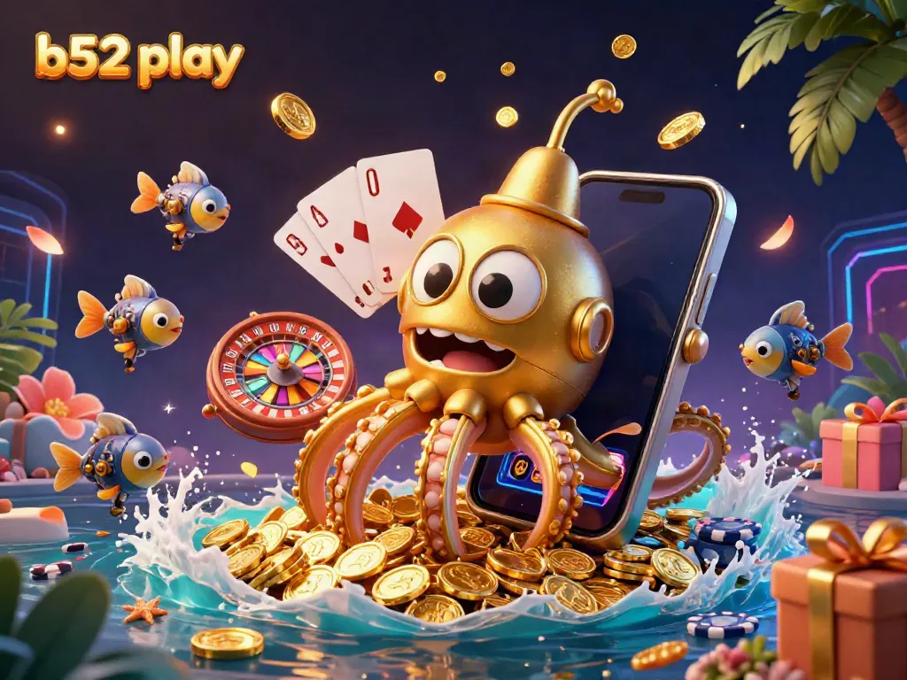 Experience thrilling wins with b52 play in a vibrant 3D gaming scene full of gold and excitement.
