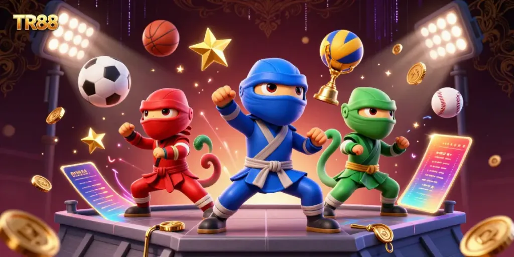 Experience winning strategies at TR88 with vibrant ninja chameleons showcasing thrilling sports action.