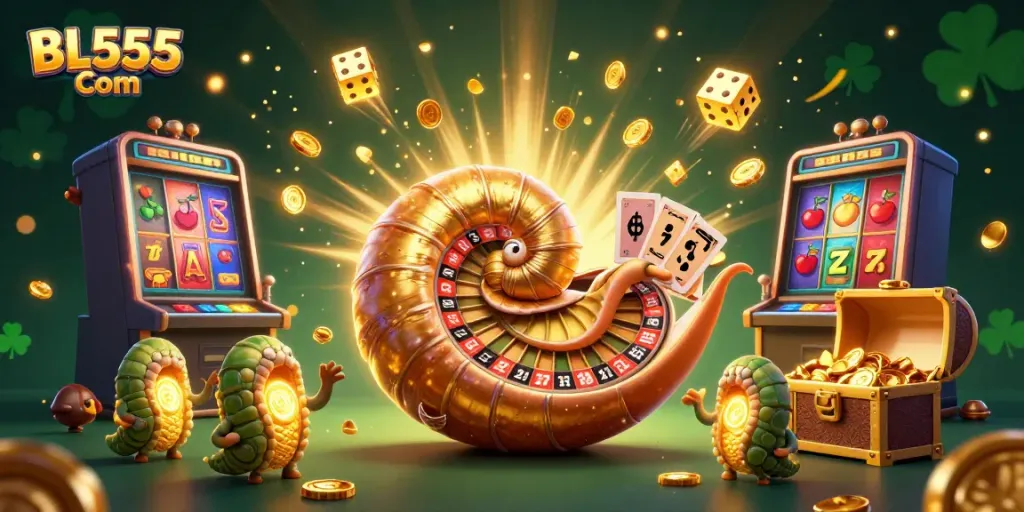 Engage with thrilling gaming excitement at BL555 Com featuring slot machines and roulette wheels.