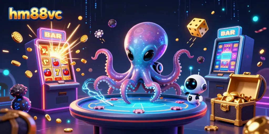 Experience excitement with the hm88vc alien octopus managing a vibrant casino game scene.